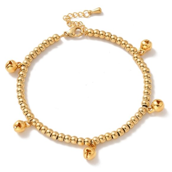 NWOT  Golden Stainless Steel Bell dangle beaded Charm Bracelet - Picture 1 of 3